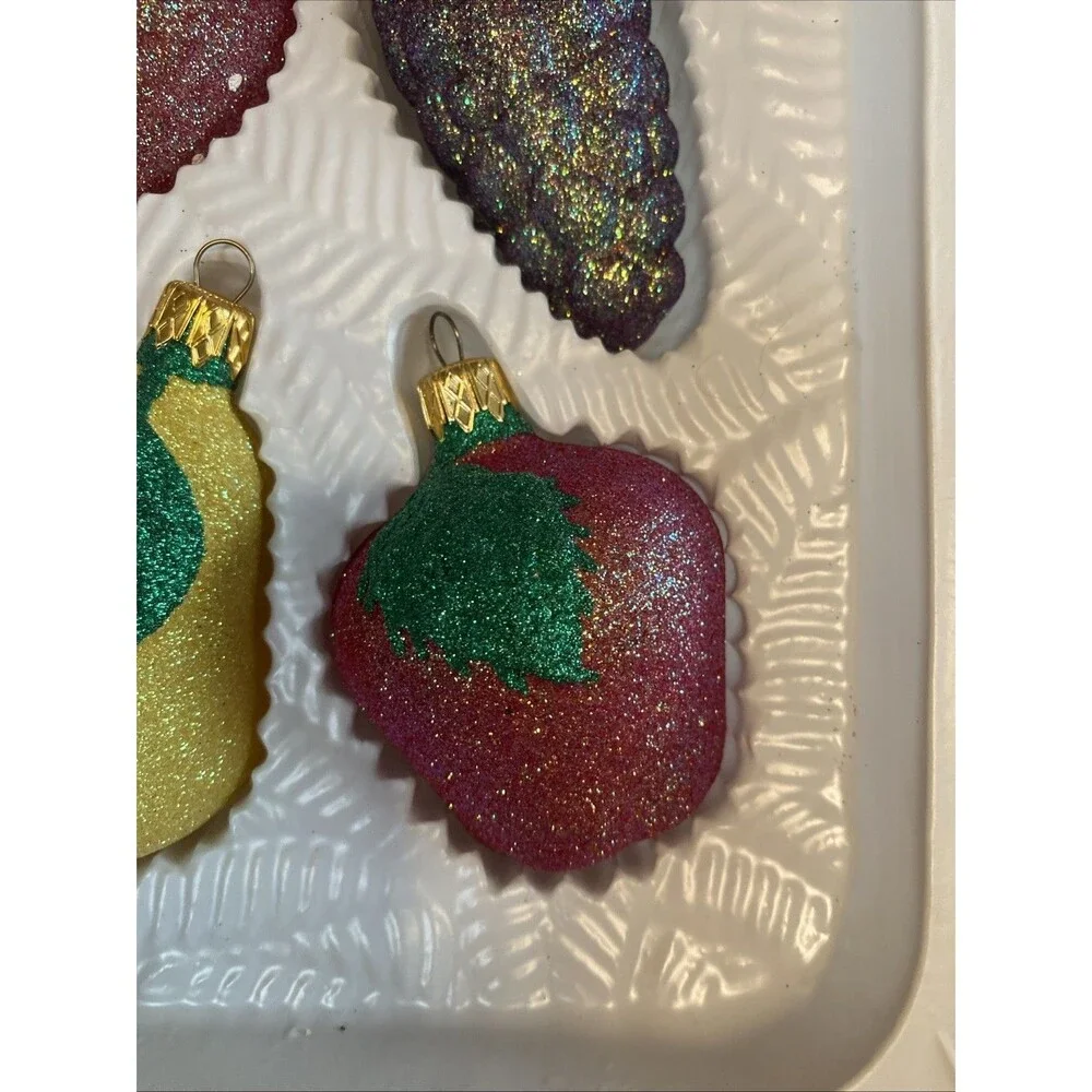 4 Vintage Christmas Glass Fruit Ornament Glittered 2002 Target Pear Apple Large